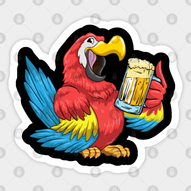 Parrot with glass of beer Beer Sticker TeePublic